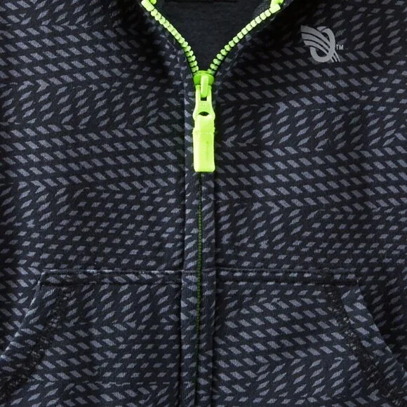 NWT Oshkosh Bgosh Toddler Boys Cardigan Hoodie Jacket Black Jersey-Lined… - Picture 3 of 5